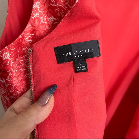 The Limited Structured High Neck A-Line Red Satin Lace Rose Print Dress Women’s - Picture 8 of 10